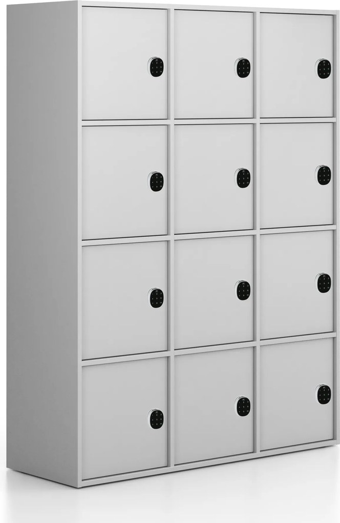 Kancelárska skriňa FRAME, 12x dvere, 1299 x 450 x 1735 mm, kódový zámok, sivá