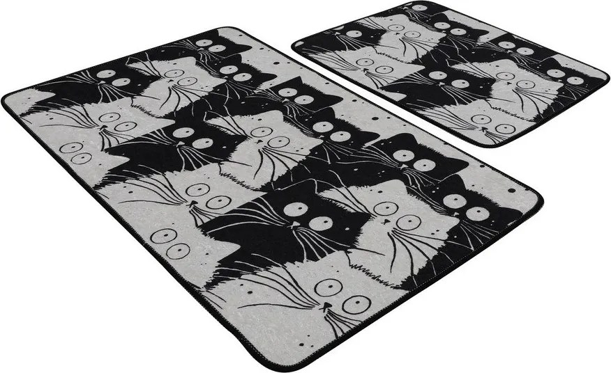 Čierne/sivé kúpeľňové predložky v súprave 2 ks 60x100 cm White Cats – Foutastic