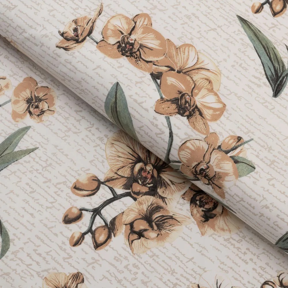 Biante Bavlnený behúň na stôl Sandra SA-624 Hnedé orchidey na bielom 20x120 cm