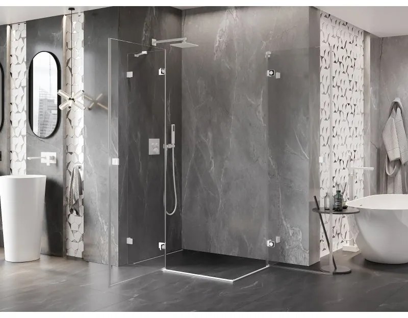 Mexen Lunar Duo, výklopný sprchový kút 115 x 75 cm, 8mm číre sklo, biely profil, 834-115L-075P-20-00