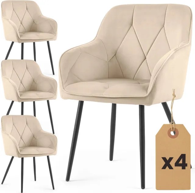 Sada štyroch jedálenských stoličiek DIAMANTE zamatové, béžové / čierne nohy (4 ks)