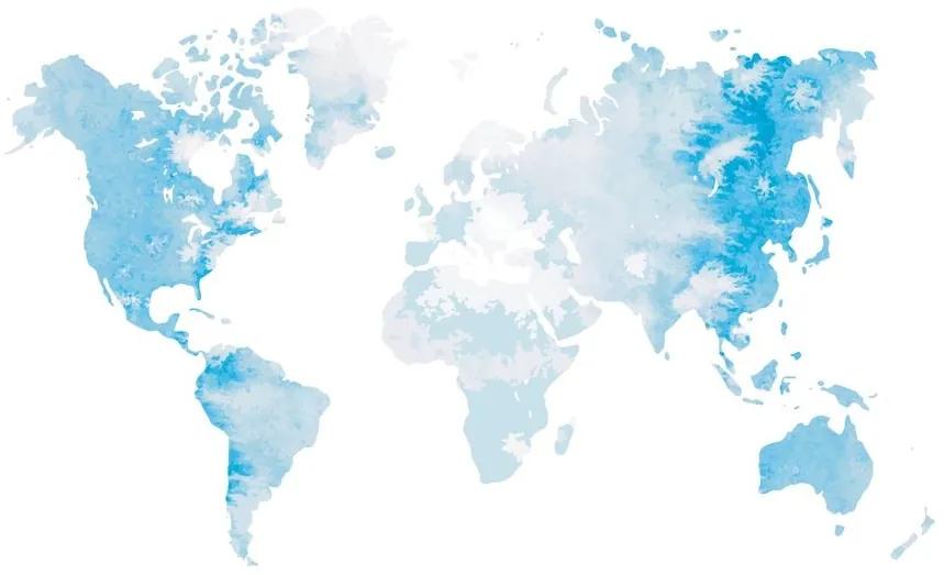 Tapeta akvarelová mapa sveta v svetlomodrej farbe - 450x300