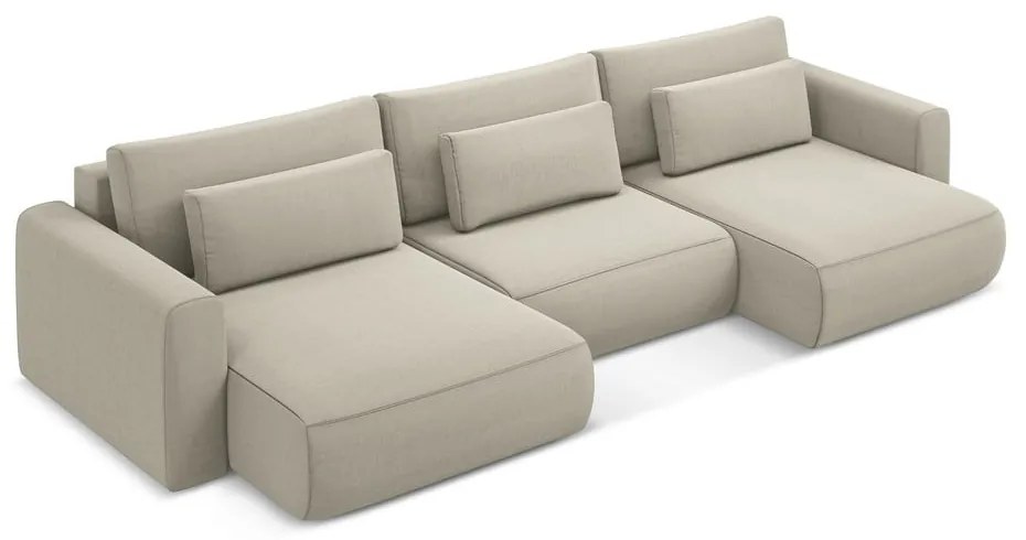 Béžová zamatová rozkladacia/s úložným priestorom rohová pohovka (do tvaru "U") Kapua – Makamii