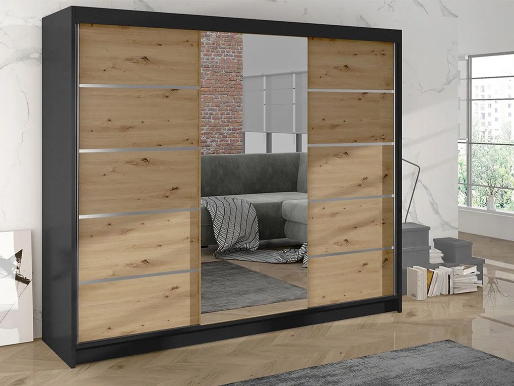 Šatníková skriňa s posuvnými dverami Geneva VI, Farby: biely / dub artisan