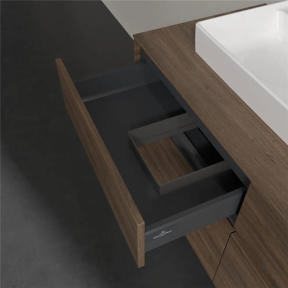 VILLEROY &amp; BOCH Collaro závesná skrinka pod umývadlo na dosku (umývadlo vľavo), 4 zásuvky, s LED osvetlením, 1200 x 500 x 548 mm, Arizona Oak, C071B0VH