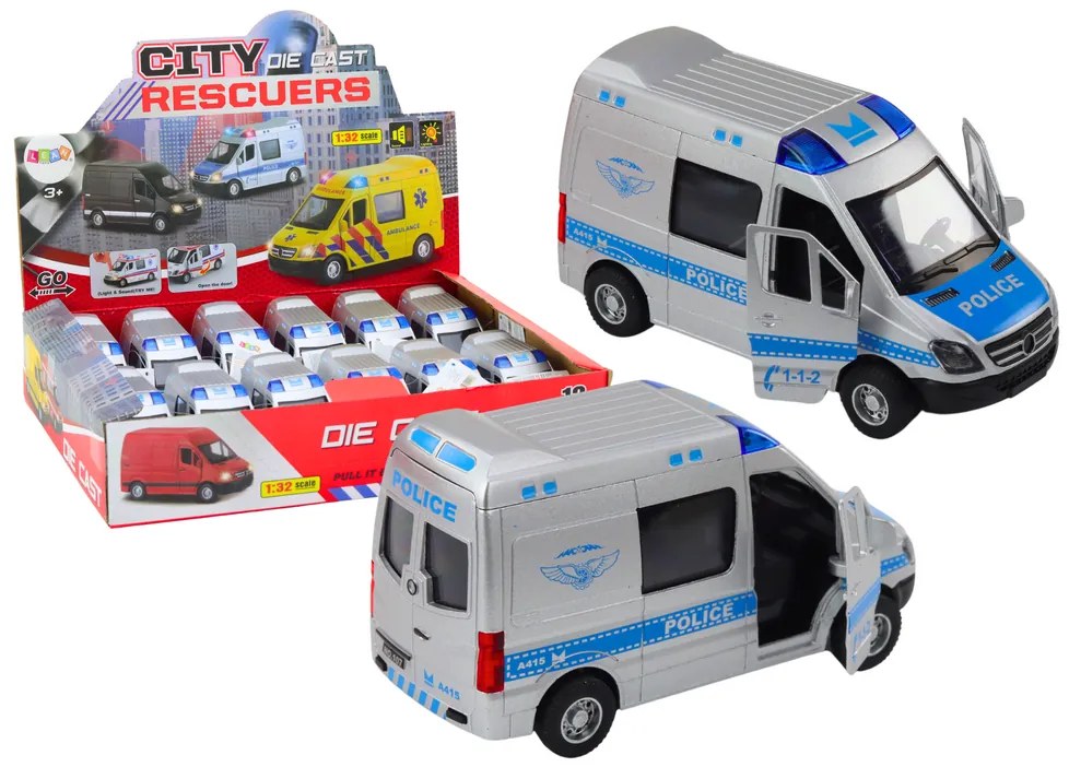LEAN TOYS Policajné auto 1:32, kovové, svetlá, zvuky