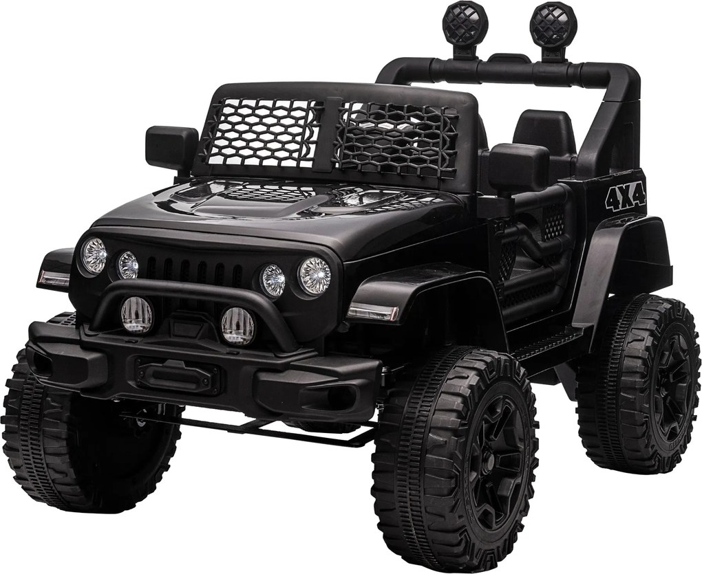 HOMCOM 12V Elektrické 4x4 Auto pre Deti s Diaľkovým Ovládaním, Svetlami a Klaksónom - 3-6 Rokov - Čierne | Aosom