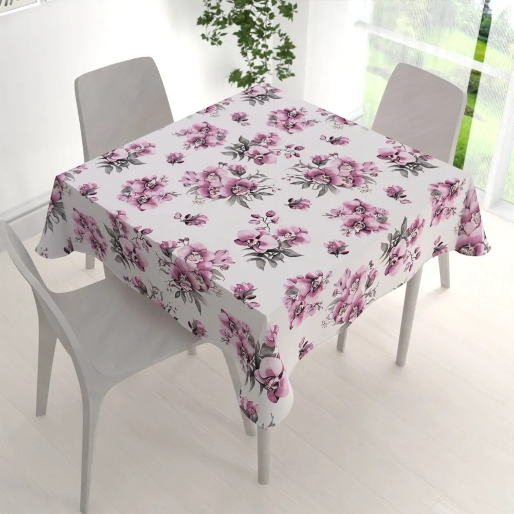 Biante Bavlnený štvorcový obrus Sandra SA-623 Lila orchidey na bielom 50x50 cm