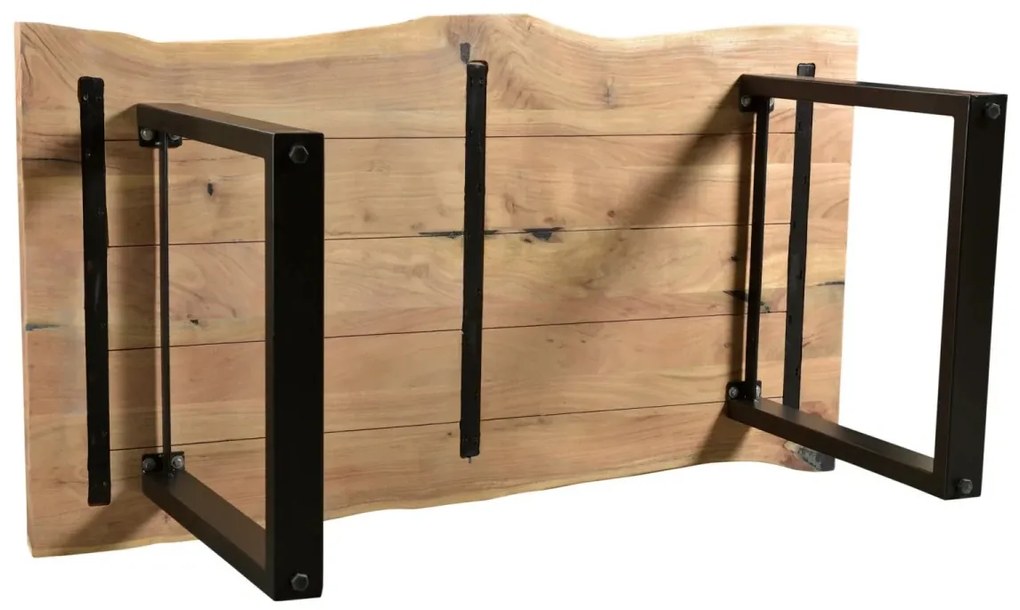 furniture-nabytek.cz - Masivní jídelní sestava Bullwer se 4 židlemi Clinton, akácie / kov / umělá kůže, lakovaná, hnědá / černá