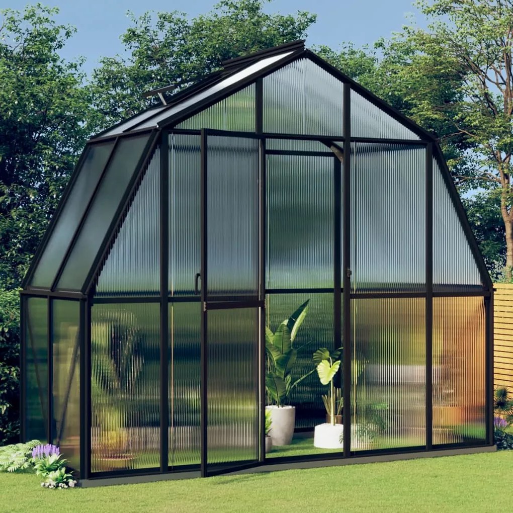 vidaXL Skleník s podkladovým rámom, antracitový 3,3 m², hliník