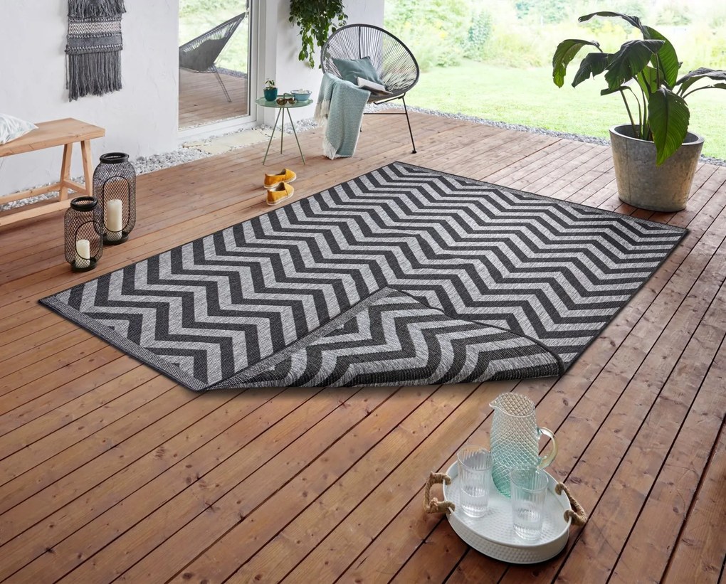 NORTHRUGS - Hanse Home koberce Kusový koberec Twin Supreme 105472 Palma Night Silver – na von aj na doma - 240x340 cm