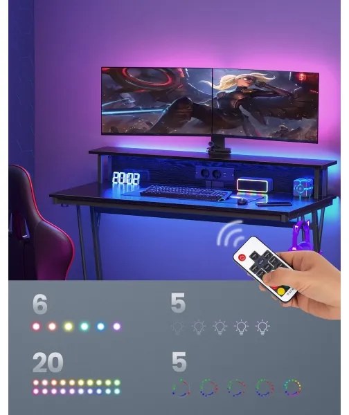 Písací stôl SOLEA-X s podsvietením, čierny