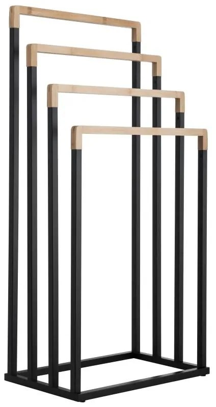 Erga Kona, štvorramenný vešiak na uteráky 45x29x94 cm, čierna matná-hnedá, ERG-YKA-P.KONA-4-BLK