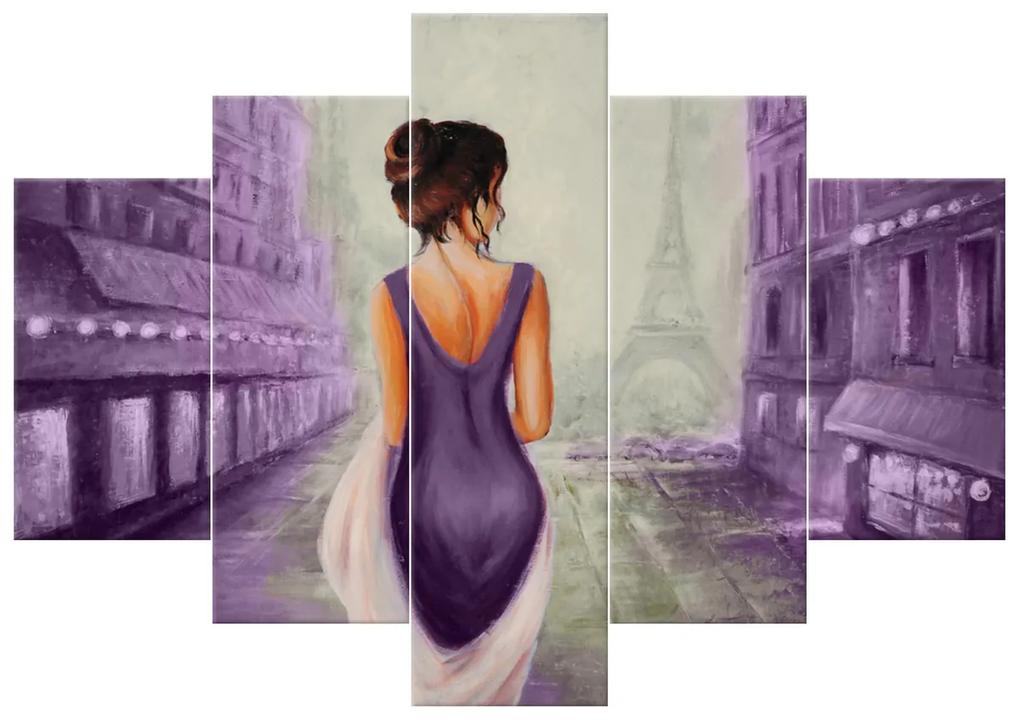 Gario Ručne maľovaný obraz Prechádzka v Paríži - 5 dielny Rozmery: 100 x 70 cm