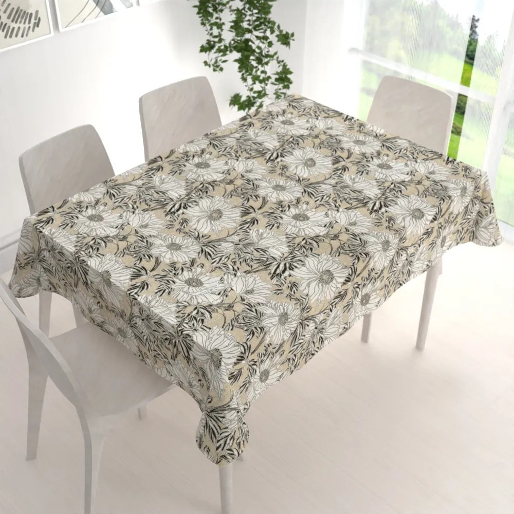 Biante Dekoračný obdĺžnikový obrus PML-089 Biele kvety na béžovom 50x100 cm