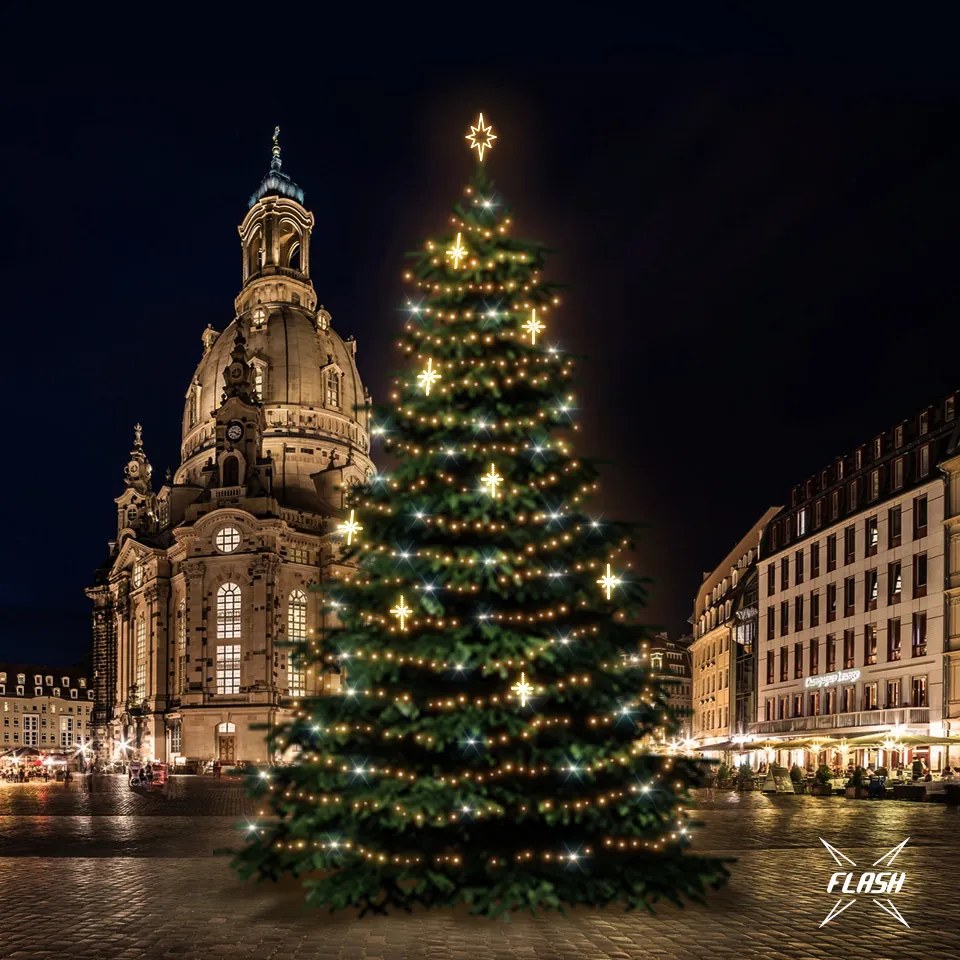 DECOLED Sada LED svetiel pre vianočné stromčeky vysoké 18-20 m, teplá biela s bleskom, dekory DZ113WS4