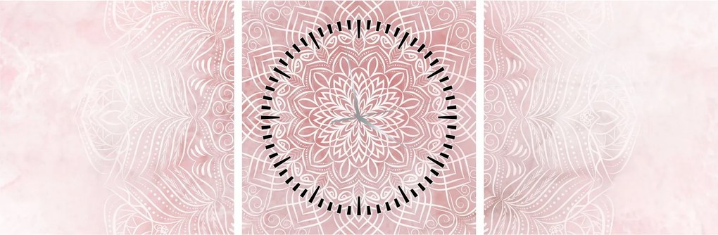 Obraz - Ružová mandala (s hodinami) (90x30 cm)