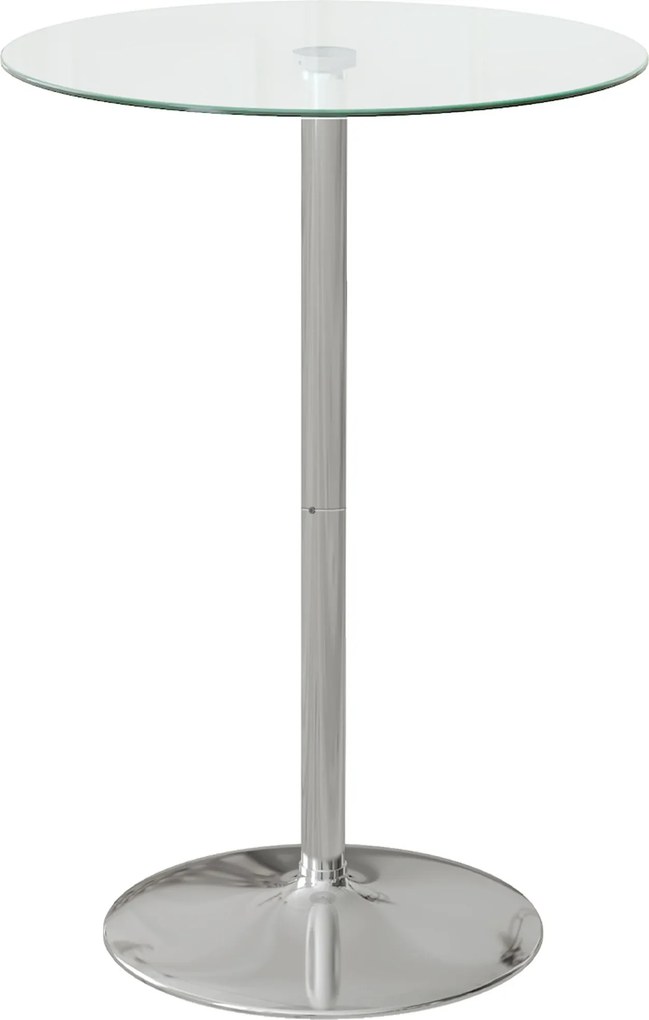 HOMCOM Moderný Vysoký Barový Stôl, Okrúhly Kuchynský Stôl pre 2 Osoby s Oceľovým Podstavcom a Sklenenou Doskou, Ø70x102cm, Priehľadný | Aosom
