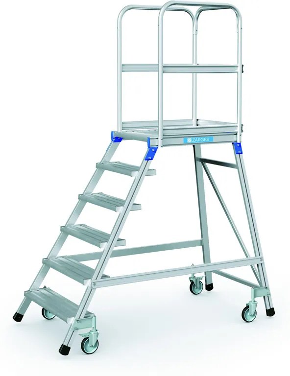 Hliníkový pojazdný rebrík s plošinou, 6 priečok, výška plošiny 1,44 m