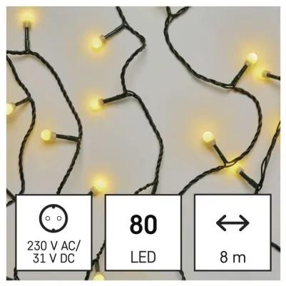 EMOS LED vonkajšia vianočná reťaz CHERRY, 80xLED, teplá biela, 8m, časovač, gule, zelená