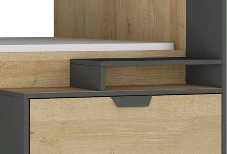 Posteľ s úložnými priestormi Nano, 90x200 cm, dub/grafit