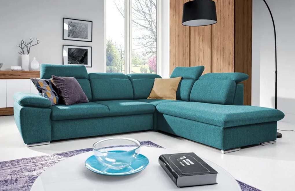 Rohová sedačka Aldon, petrolejová štruktúrovaná látka, pravý roh