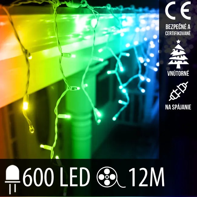 Vianočná led svetelná záclona na spájanie vnútorná 600led - 12m multicolour