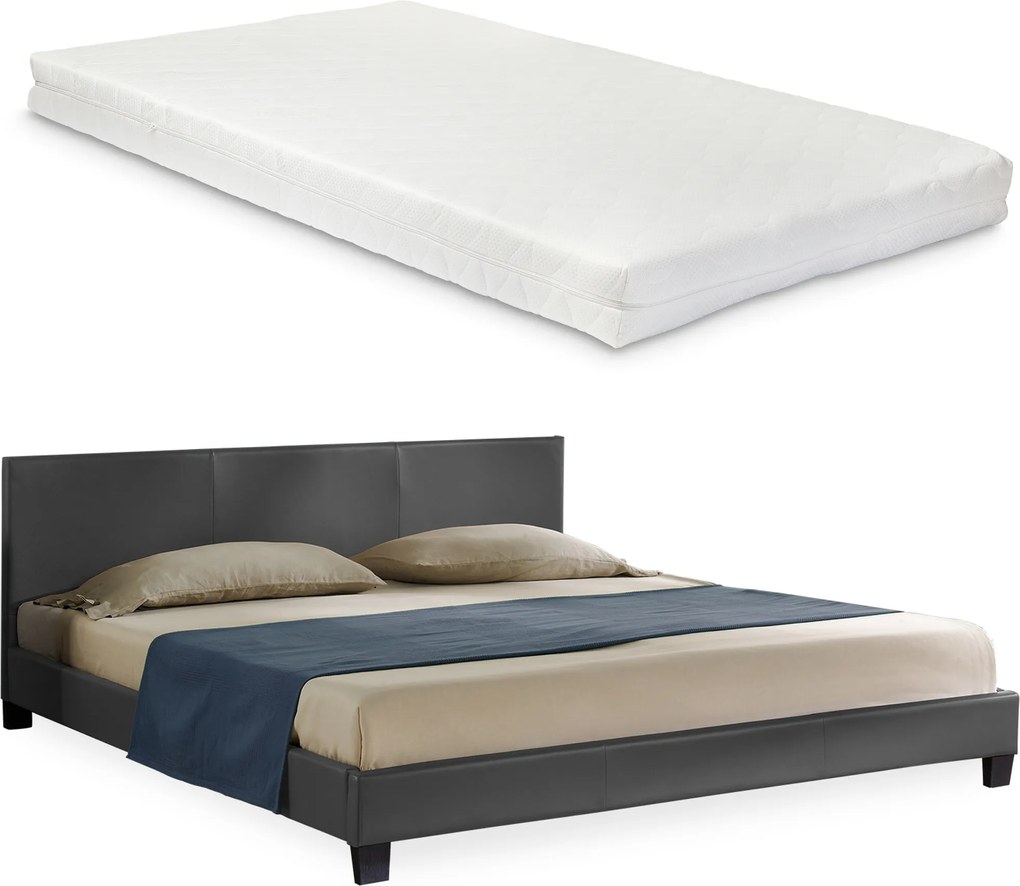 Corium® Moderná manželská posteľ - Barcelona - s matracom - tmavo sivá - 180 x 200 cm