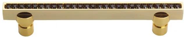 Nábytková úchytka Mimoza 160 mm s čiernými kryštálmi s poťahom 24k zlata