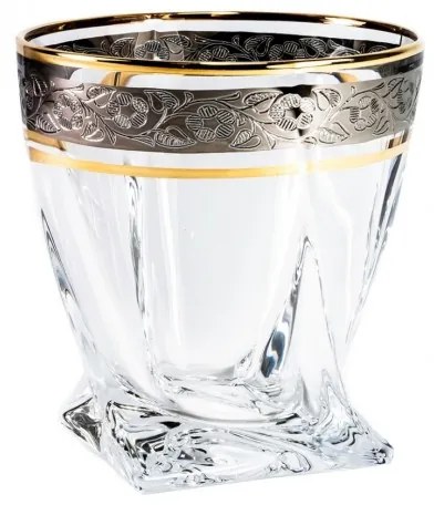 BOHEMIA QUADRO ZLATO-PLATINOVÝ POHÁR NA WHISKY 340ML SADA 6 KS