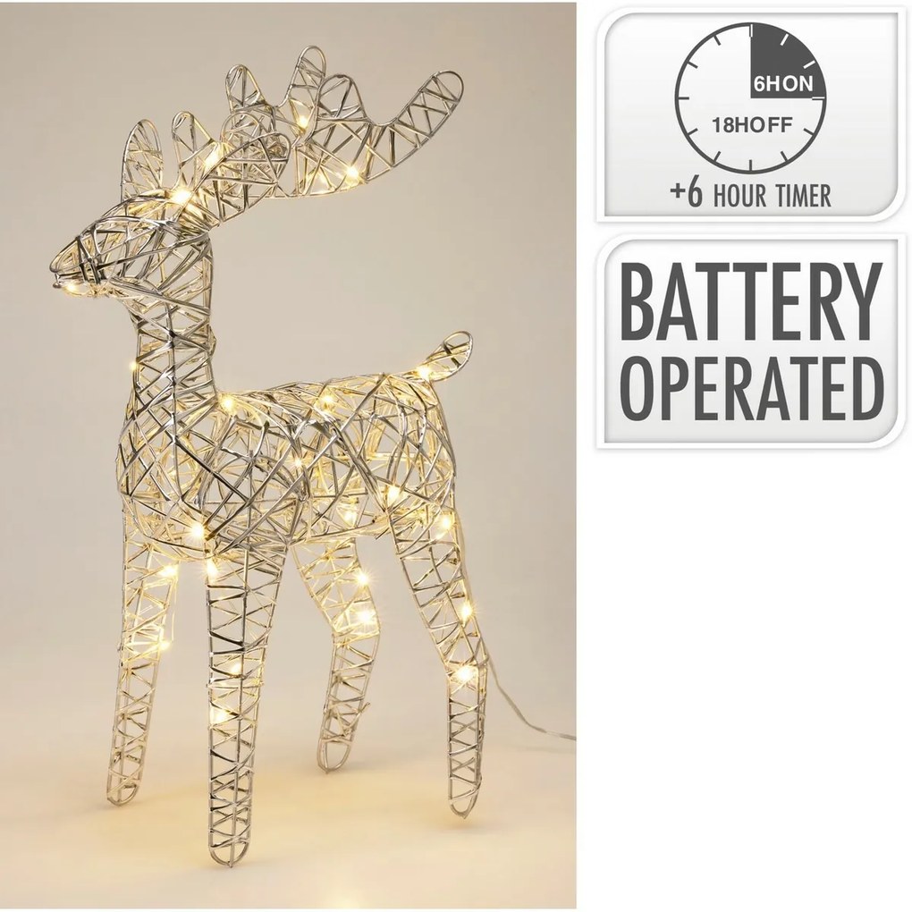 Vianočný svietiaci sob Silver, 37 x 24 cm, 30 micro LED, na batérie