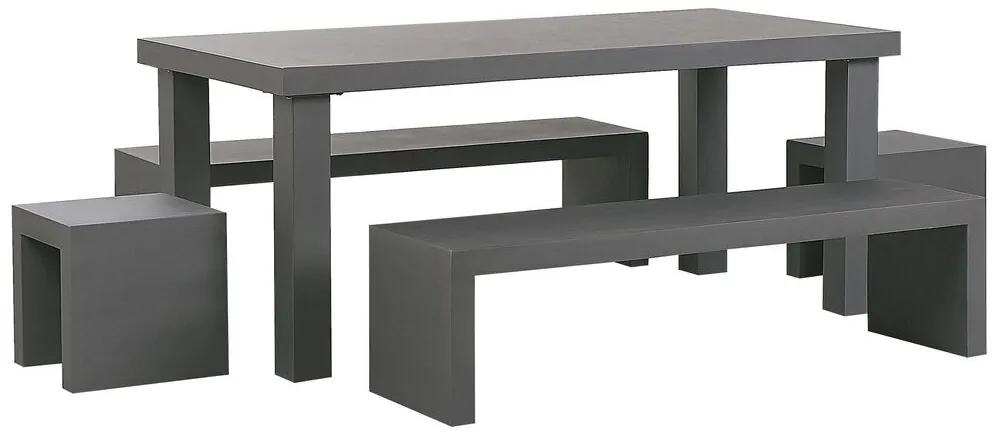 Záhradná sivá sada betónový stôl 2 lavice 2 stoličky TARANTO Beliani