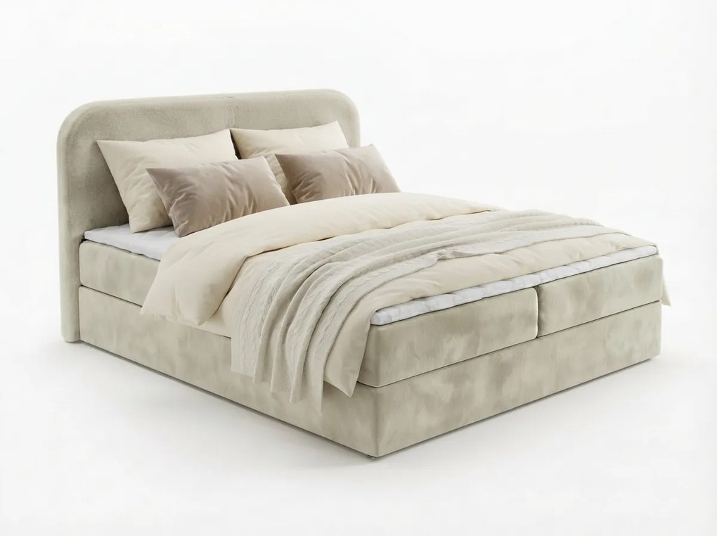 Čalúnená posteľ boxspring FORENA 140x200 cm krémová Matrac: Bonell pružinová matrac