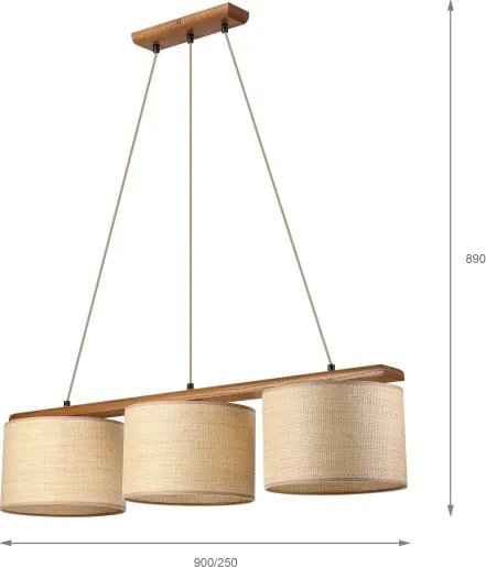 Luster na lanku AIDA 3xE27/15W/230V pr. 25 cm dub/rafia