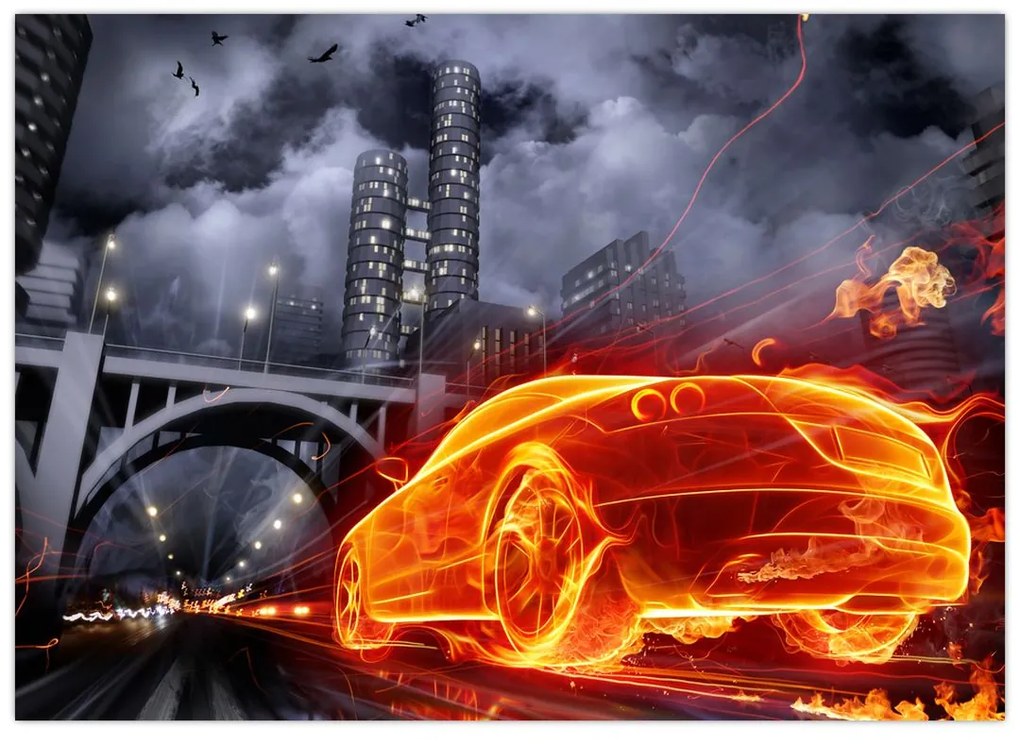 Sklenený obraz plamenného autá (70x50 cm)