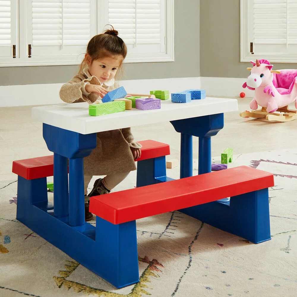Spielwerk Detská sedacia zostava so slnečníkom JASMIN, 67x78,5x42,5cm, modrá/biela/červená