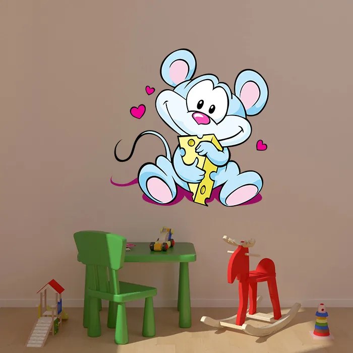 Sablio Samolepka na stenu: Myška se sýrem - 90x90 cm