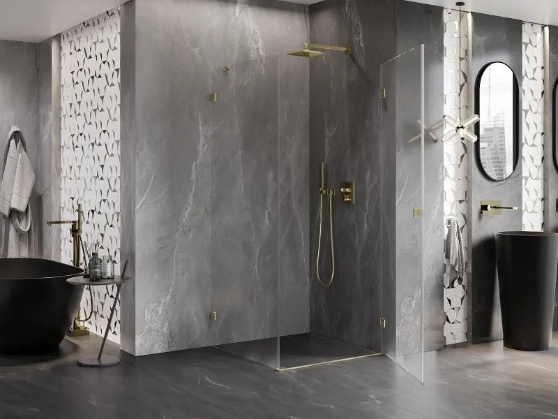 Mexen Lunar-B, pravostranný výklopný sprchový kút 80 x 80 cm, 8mm číre sklo, zlatý kartáčovaný - 832-080-080-55-00-P