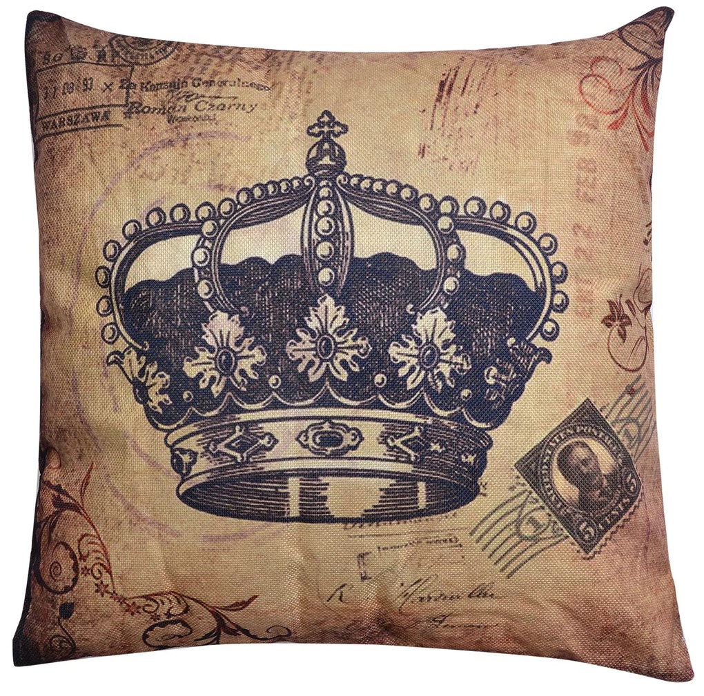 Vankúš s historickým potlačou a korunou - 43 * 43 cm