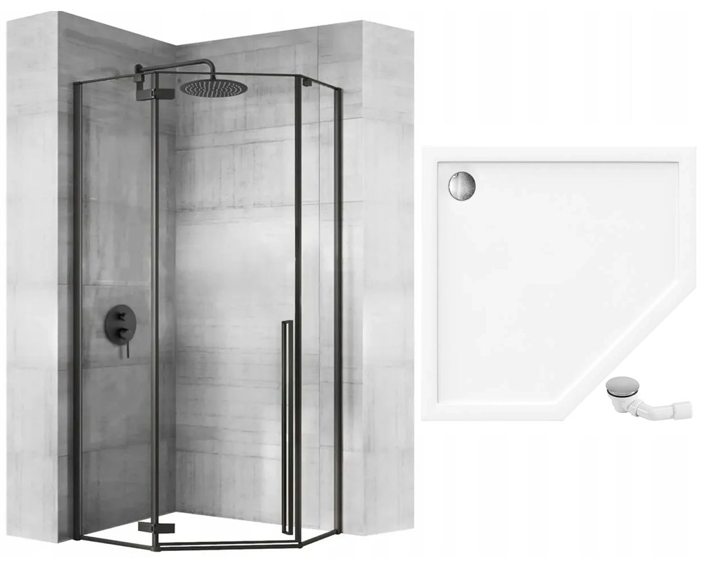 Rea Diamond Black, päťuholníkový sprchový kút 90 x 90 cm, 6mm číre sklo, čierna matná, REA-K5622