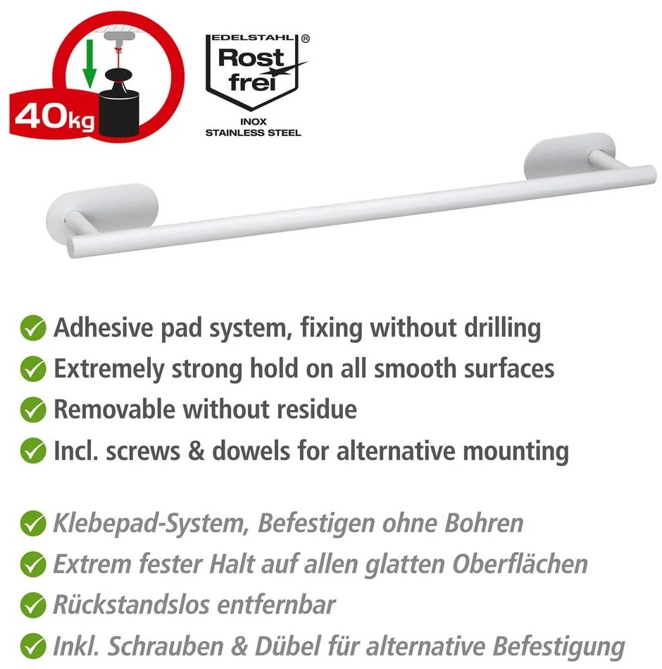 Biely samodržiaci držiak na uteráky z nehrdzavejúcej ocele Orea Uno – Wenko