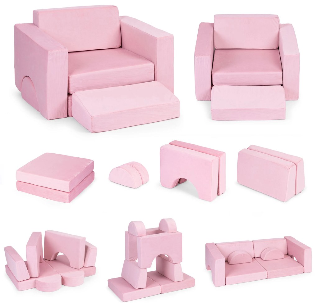 DIY Modulárne detské kreslo 8 mäkkých vankúšov skladacie - ECOTOYS rose