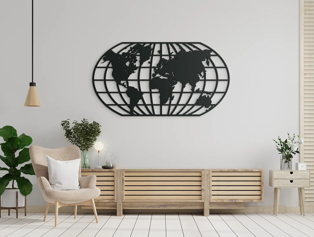 drevko Nástenná mapa sveta Rozmer obrazu: 35 x 65 cm, Farba dekorácie: Čierna