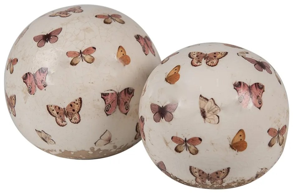 Béžová antik dekorácia gule s motýlikmi Butterfly Paradise L - Ø 12*12 cm