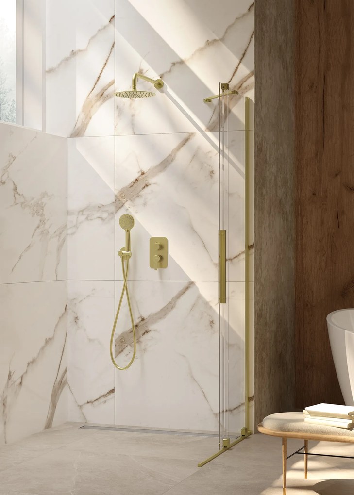 Deante Sprchová zástena Walk-in Prizma, posuvná - KTJ R39R 90 cm, zlatá brúsená - bez vaničky