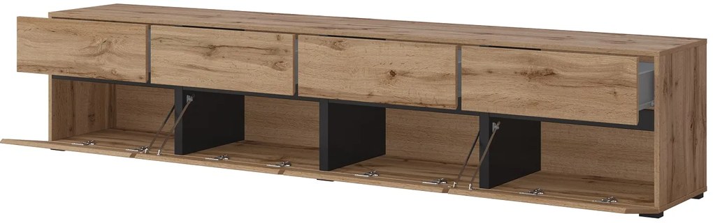Moderný TV stolík Cross 225 cm - dub wotan / čierna