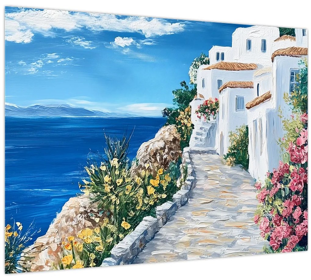 Sklenený obraz - Ulička pri mori (70x50 cm)