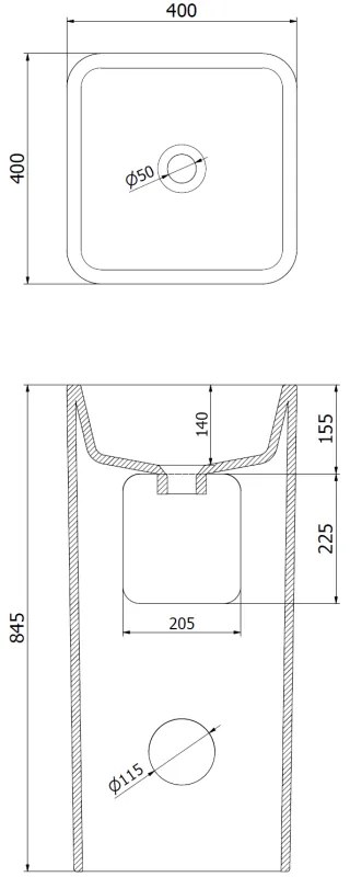 Mexen Tana, voľne stojace umývadlo 40x40x83 cm, čierna matná, 26044070