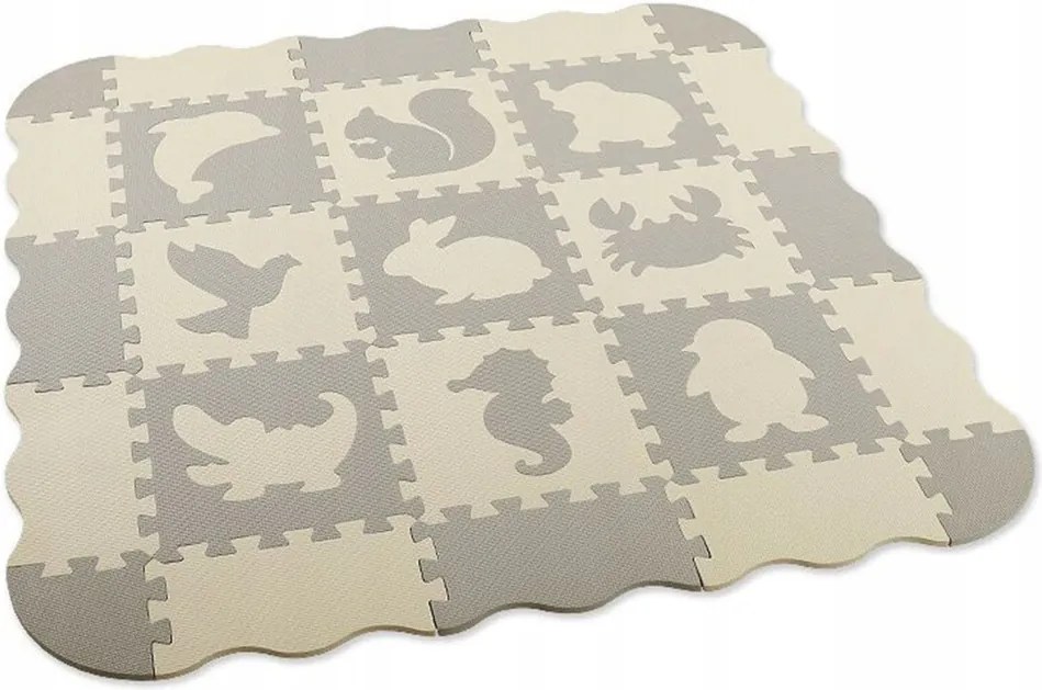 LEAN Toys Mäkké puzzle vzdelávacie podložky Ohrádka Pena EVA Béžová Sivá 25 el.