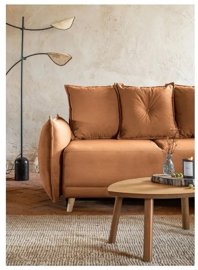 Menčestrová rozkladacia rohová pohovka v tehlovej farbe (variabilná) Lazy Lukka – Miuform